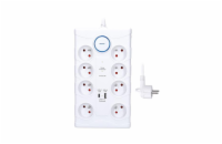 Přepěťová ochrana Solight, 8zás. USB A+C, 2m, bílá, 370J  PO80