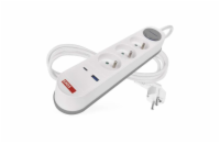 Emos prodlužovací kabel 2 m / 3 zásuvky / s vypínačem / bílo-šedý / 1×USB-A + 1×USB-C / 1,5 mm2