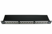 XtendLan Patch panel 19", 24 portů, stíněný, Cat6, vyvazovací úchyty, černý