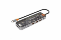 CANYON replikátor portů DS-13 7v1, 1xUSB-C PD 100W, 1xHDMI (4K), 3x USB 3.0, SD/micro čtečka, průhledný