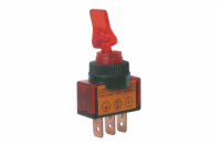Přepínač páčkový   2pol./3pin  ON-OFF 12VDC prosv. červený