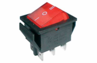 Přepínač kolébkový   3pol./6pin  ON-OFF-ON 250V/15A pros. červený