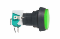 Přepínač tlačítko kul. ON-(ON) 250V/10A s mikrospínačem zelené
