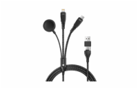 Connect IT Wirez datový kabel, 6v1, USB/USB-C na Lightning + USB-C + Watch Charger,  1.2m - černá Univerzální nabíjecí kabel 6v1 pro nabíjení zařízení s konektory 1x USB-C, 1x Lightning a 1x nabíječk