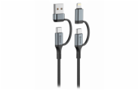 Swissten textilní datový kabel 4in1, 3A, 1,5m černý