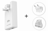 Swissten cestovní adaptér GaN USB-C + USB-A 45w výměnné vidlice (US, EU, UK) bílý