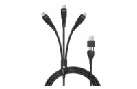 Connect IT Wirez Datový kabel 6v1, 2x USB-C, 1x Lightning, 1.25 m - černá Univerzální 6v1 nabíjecí kabel s konektory USB-C a Lightning. Umožňuje nabíjení až 3 zařízení najednou, podporuje rychlé nabí