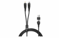 Connect IT Wirez Datový kabel 4v1, 1x USB-C, 1x Lightning, 1.25 m - černá Odolný 4v1 kabel s konektory USB-C a Lightning, délkou 1,25?m a podporou rychlého nabíjení až 5?A. Nabíjí dvě zařízení zárove
