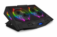Connect IT NEO RGB chladicí podložka pod notebook - černá Výkonná chladicí podložka CCP-3020-BK pro notebooky do 17" s RGB podsvícením, 6 úrovněmi ventilace, LCD displejem, USB hubem a tichým provoze