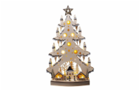 Solight LED dřevěný vánoční stromek s dekoracemi, 23x LED, přírodní barva, 64cm, 2x AA - 1V282