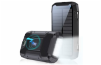 WG - Power Bank 20000 mAh, solarní panel + bezdrátové nabíjení 15W + svítilna + kompas, USB-C PD 20W, černá