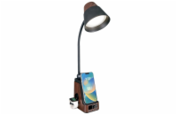 IMMAX LED stolní lampička IDEAL/ Qi nabíjení/ CCT/ 8W/ 800lm/ budík s hodinami/ tmavé dřevo/černá