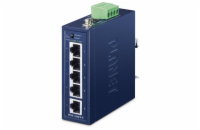 Planet ISW-500T-E kompaktní průmyslový switch, 5x 10/100Base-TX, ESD, DIN, 12-55VDC, IP40, -40~75°C, 250m Extended