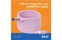 Club3D Kabel magnetický USB-C, 240W PD3.1, 480 Mbps, 2m, růžová