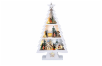 Solight LED dřevěný vánoční stromek s dekoracemi, 13x LED, bílá, 53cm, 2x AA - 1V283