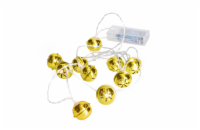 Solight LED vánoční řetěz rolničky, 10x LED, zlatá, 1,5m, 2x AA - 1V272