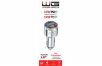 WG - Nabíječka do auta, Transmitter FM, USB-A QC 3.0 18W + USB-C PD 30W, stříbrná
