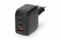 NEDIS síťová nabíječka/ 70 W/ PD 3.0/ rychlé nabíjení/ 1.5 / 2.25 / 2.5 / 3.0 / 3.5 A/ USB-A/ 2x USB-C/ černá