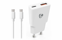 NEDIS síťová nabíječka/ 20 W/ PD 3.0/ rychlé nabíjení/ 1.5 / 2.0 / 2.22 / 3.0 A/ USB-A/ USB-C/ bílá/ kabel 1,5m