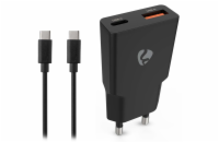 NEDIS síťová nabíječka/ 20 W/ PD 3.0/ rychlé nabíjení/ 1.5 / 2.0 / 2.22 / 3.0 A/ USB-A/ USB-C/ černá/ kabel 1,5m