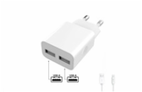 WG - Síťová nabíječka 2x USB-A 2,4A , Smart IC + kabel USB-A na Lightning, white