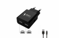 WG - Síťová nabíječka 2x USB-A 2,4A , Smart IC + kabel USB-A na Type-C, black