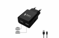 WG - Síťová nabíječka 2x USB-A 2,4A , Smart IC + kabel USB-A na Micro USB, black