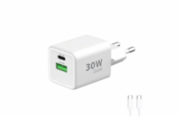 WG - Síťová nabíječka GaN 2x USB 30W, 1x USB-C PD3.0 PPS QC4 30W + USB-A 18W, kabel Type-C na Type-C, bílá