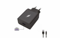 WG - Síťová nabíječka 1x USB-A 22,5W, SuperCharge, 5V-9V-12V, + kabel USB-A na Type-C (5A), černá