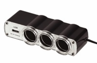 WG - Nabíječka do auta,  rozbočovač, 3x zásuvka zapalovače 12V + 1x USB-A, s prodloužením