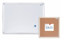 BAZAR - Magnetická tabule AVELI 60x45 cm, hliníkový rám+korková nástěnka 30x30 cm - POŠKOZENÝ OBAL