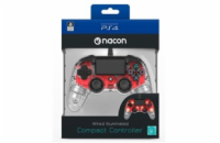 Nacon Wired Compact Controller - ovladač pro PlayStation 4 - průhledný červený