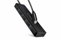 BAZAR - AXAGON HUE-C1C, 4x USB 5Gbps TRAVEL hub, USB-C napájecí konektor, kabel USB-C 19cm - Po opravě