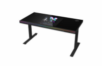 LORGAR stůl s volitelnou výškou, vestavěnou skříní pro PC, bezdrátovou nabíječkou, RGB a USB porty, tvrzené  sklo
