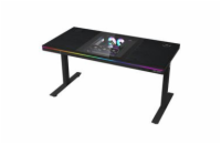 LORGAR stůl s volitelnou výškou, vestavěnou skříní pro PC, bezdrátovou nabíječkou, RGB a USB porty,  dřevěná deska