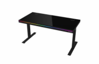LORGAR stůl s nastavitelnou výškou, bezdrátovou nabíječkou, RGB osvětlením a USB porty,  tvrzené sklo, černý