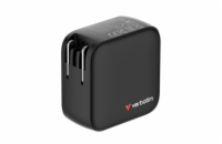 Verbatim Mini GaN nabíječka s displejem, 2× USB-C PD 65 W, 1× USB-A QC 3.0, černá