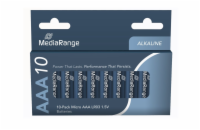 MediaRange Premium alkalické baterie Micro AAA 1,5V – 10ks MediaRange Premium Alkaline AAA (LR03) 1,5V jsou kvalitní alkalické baterie určené pro zařízení s vyšší spotřebou energie a nepřetržitým pro
