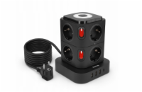 Nabíjecí stanice Huslog 15W 8xzásuvka, 1xUSB-C, 3xUSB, 1x LED světlo černá