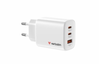 VERBATIM GaN Nabíječka Essentials 65W, 2xUSB-C, 1xUSB-A, bílá