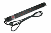 XtendLan 19"/1U rozvodný panel 8x 230V/10A, ČSN s přívodním kabelem k UPS IEC 320 C14