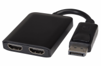 PremiumCord MST adaptér DisplayPort 1.2 - 2x HDMI, rozšíření+zrcadlení+2 obrazy, 4K*2K@60Hz