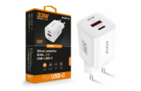 Chytrá GaN síťová nabíječka ALIGATOR Power Delivery 33W, USB-C + USB-A, bílá