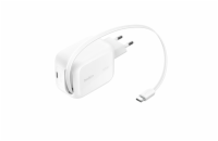 Belkin BOOST CHARGE PRO Duální 45W USB-C Power Delivery GaN PPS nástěnná nabíječka + 1m zatahovací USB-C kabel, bílá