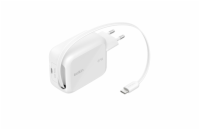 Belkin BOOST CHARGE PRO Duální 67W USB-C Power Delivery GaN PPS nástěnná nabíječka + 1m zatahovací USB-C kabel, bílá