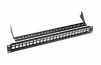 Solarix 19" Neosazený univerzální panel 24 portů 1U pro CAT5E a CAT6 keystony, SX24M-0-STP-BK-UNI