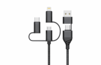 Nabíjecí a datový kabel TECHNIK USB-A+C/USB-C+microUSB+Lightning 1,2m,3A, černý
