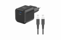 Swissten síťový adaptér gan 1x usb-c 35w power delivery černý + datový kabel usb-c/usb-c 1,2 m černý