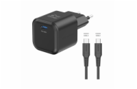 Swissten síťový adaptér gan 1x usb-c 20w power delivery černý + datový kabel usb-c/usb-c 1,2 m černý