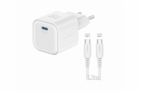 Swissten síťový adaptér gan 1x usb-c 20w power delivery bílý + datový kabel usb-c/usb-c 1,2 m bílý